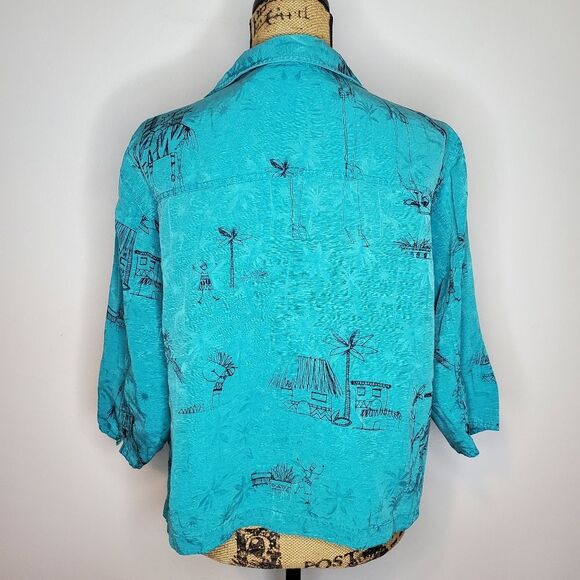 Chico's Silk Linen Blend Novelty Print Button Down Size 2 (Size L) - Picture 9 of 11